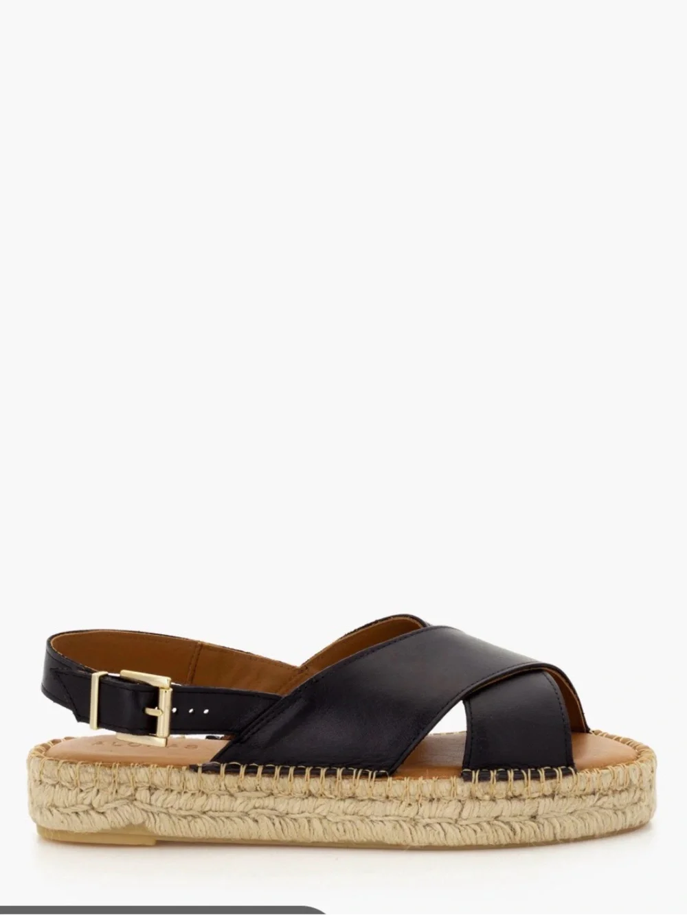 ALOHAS Black Leather Crisscross Espadrille Sandals